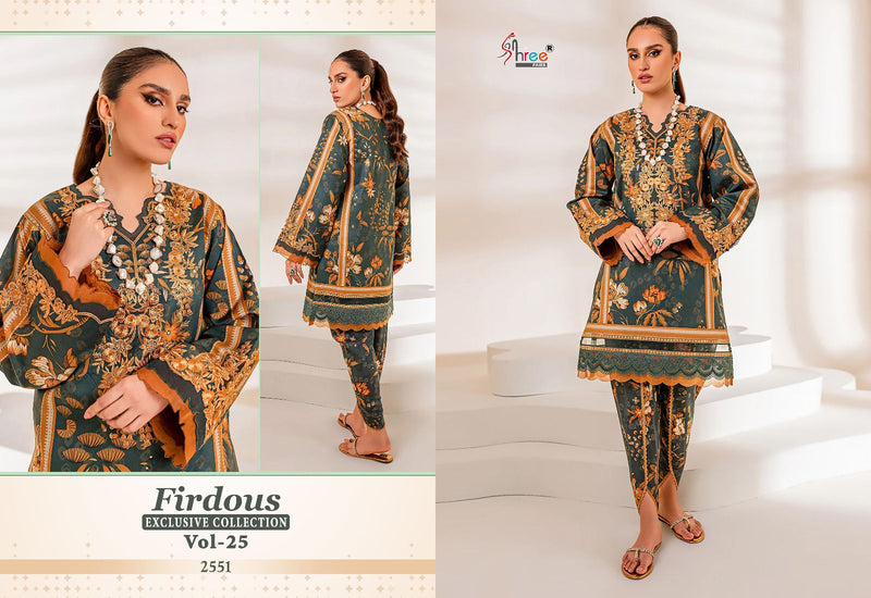 Shree Fabs Firdous Exclusive Collection Vol 25 Pure Cotton Print With Exclusive Embroidery Work Salwar Kameez