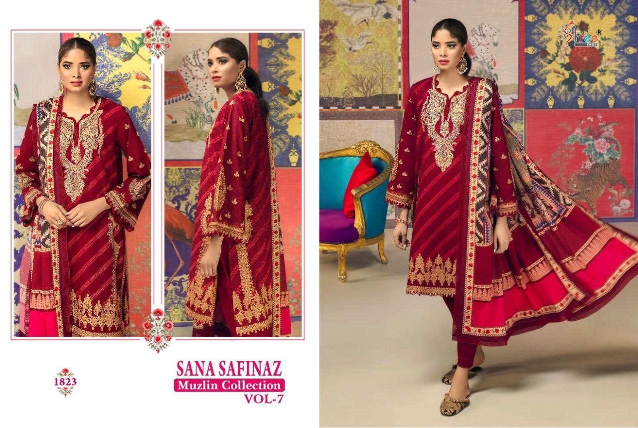 Shree Fabs Sana Safinaz Muzlin Collection Vol 7 Pure Cotton Print Embroidery Work Pakistani Suit