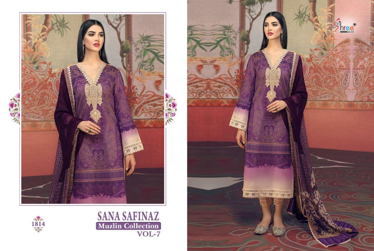 Shree Fabs Sana Safinaz Muzlin Collection Vol 7 Pure Cotton Print Embroidery Work Pakistani Suit