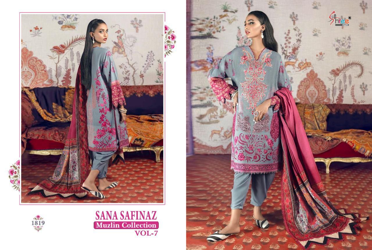 Shree Fabs Sana Safinaz Muzlin Collection Vol 7 Pure Cotton Print Embroidery Work Pakistani Suit