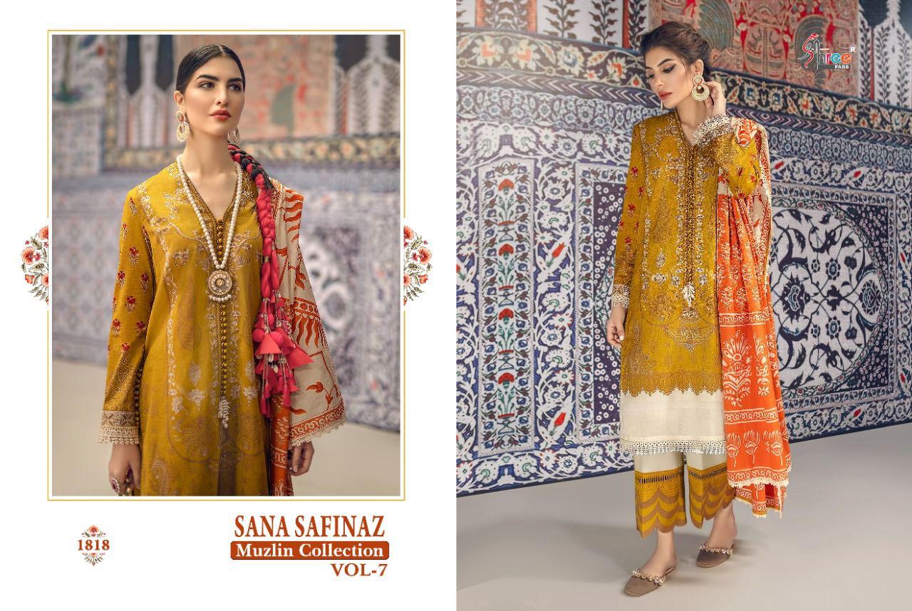 Shree Fabs Sana Safinaz Muzlin Collection Vol 7 Pure Cotton Print Embroidery Work Pakistani Suit