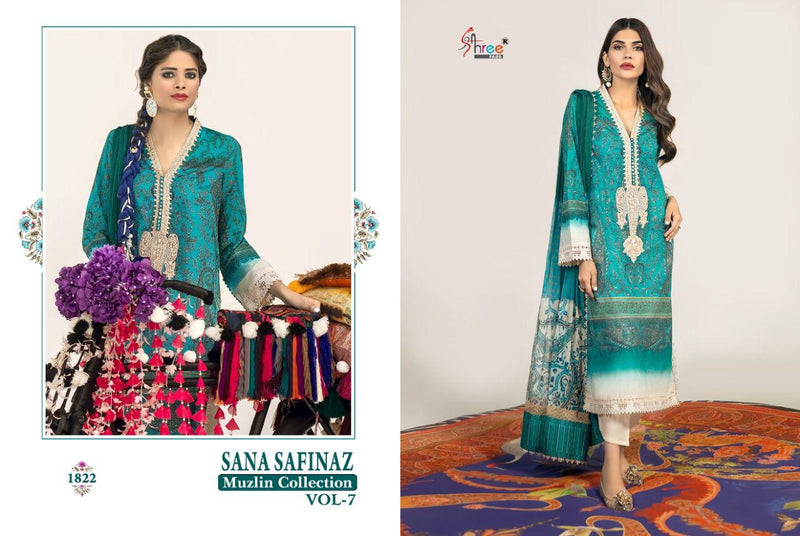 Shree Fabs Sana Safinaz Muzlin Collection Vol 7 Pure Cotton Print Embroidery Work Pakistani Suit