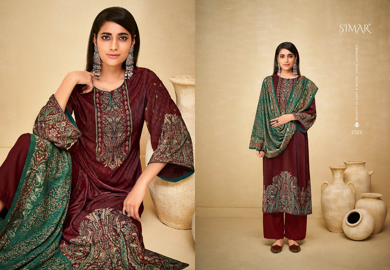 Simar Glossy Senses Velvet Print Pashmina Solid Fancy Salwar Suit