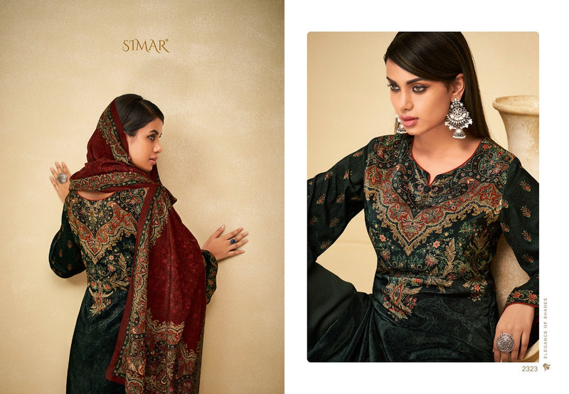 Simar Glossy Senses Velvet Print Pashmina Solid Fancy Salwar Suit