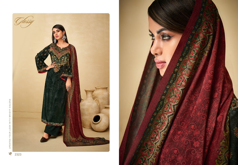 Simar Glossy Senses Velvet Print Pashmina Solid Fancy Salwar Suit