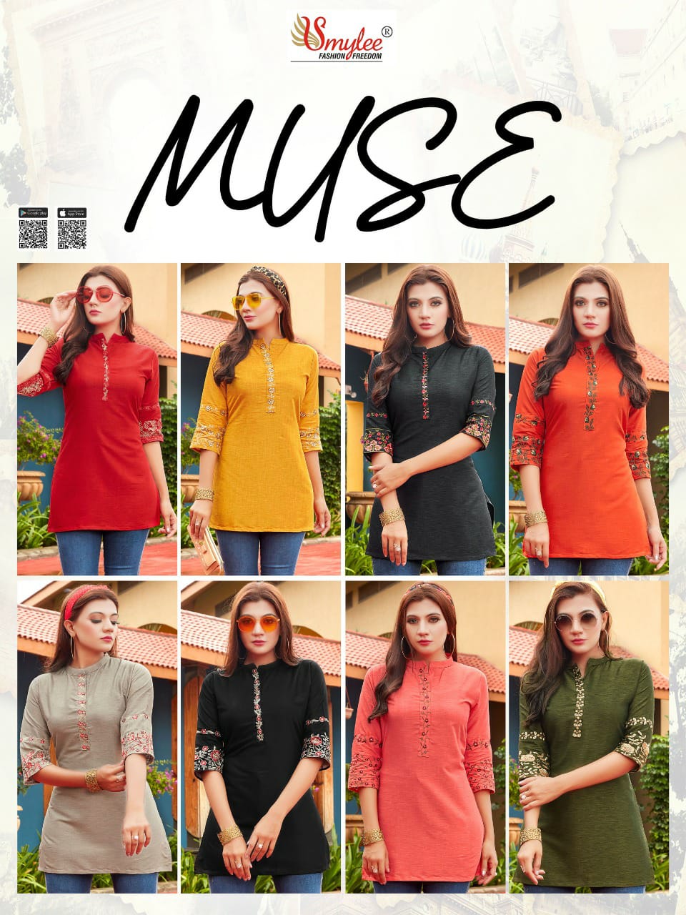 Smyee Fashion Muse Rayon With Manual Sleeve And Neck Embroidery