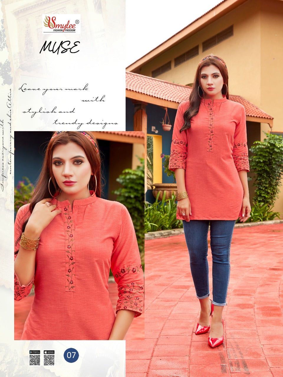 Smyee Fashion Muse Rayon With Manual Sleeve And Neck Embroidery