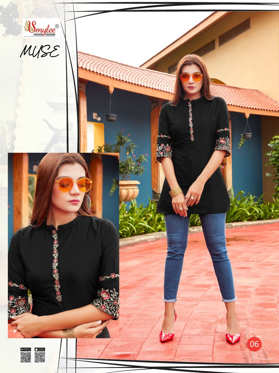 Smyee Fashion Muse Rayon With Manual Sleeve And Neck Embroidery