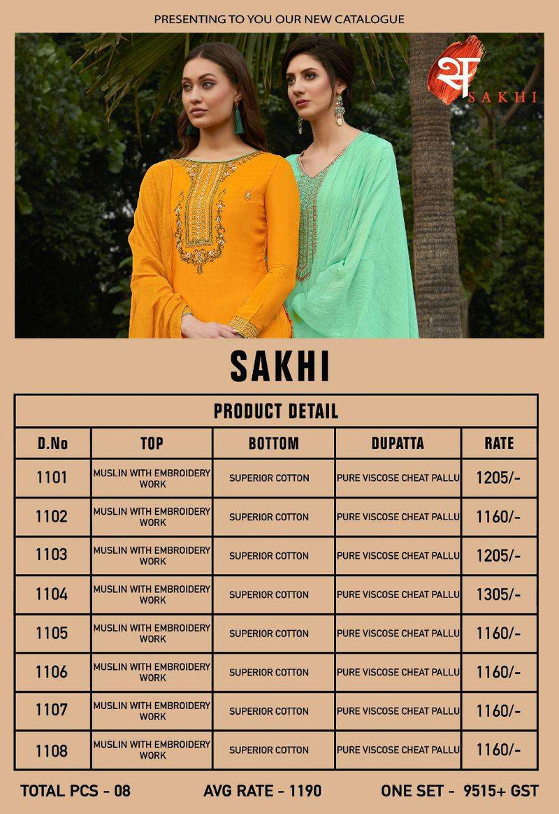 Swagat Presents By Sakhi 1101-1108 Muslin With Embroidery Work Fancy Casual Wear Salwar Suits