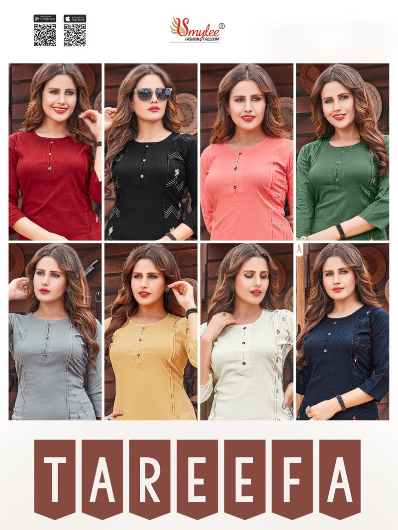 Smylee Fashion Tareefa Slub Fancy Stylish Casual Wear Stretchable Kurtis