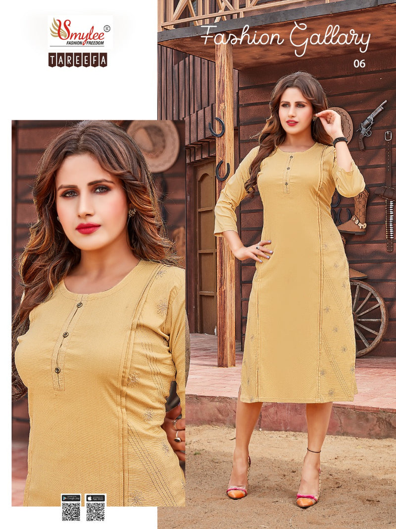 Smylee Fashion Tareefa Slub Fancy Stylish Casual Wear Stretchable Kurtis