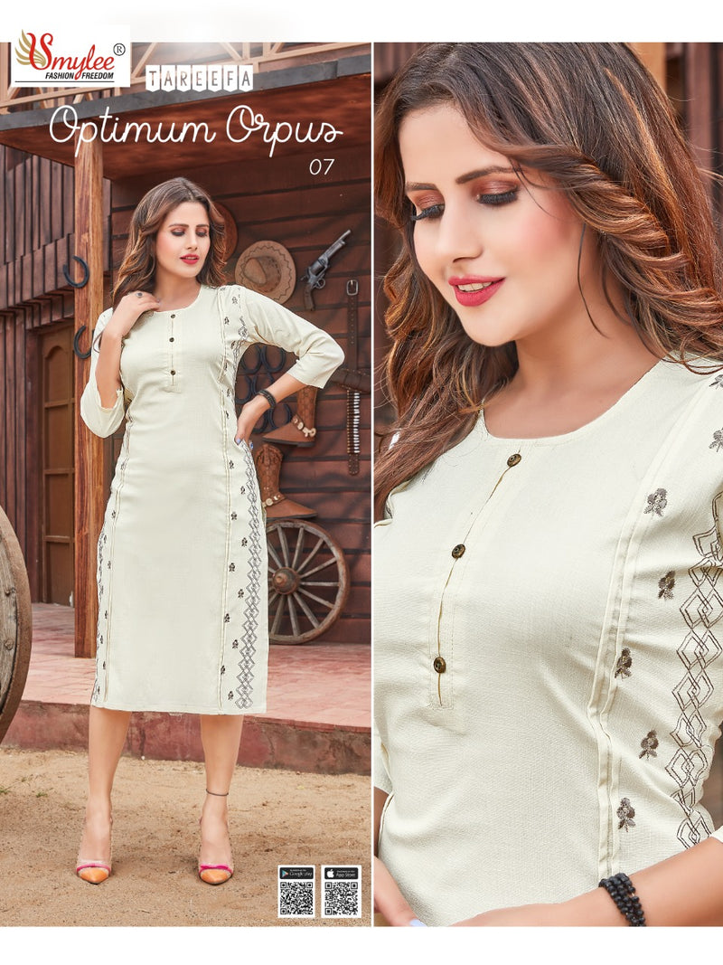 Smylee Fashion Tareefa Slub Fancy Stylish Casual Wear Stretchable Kurtis