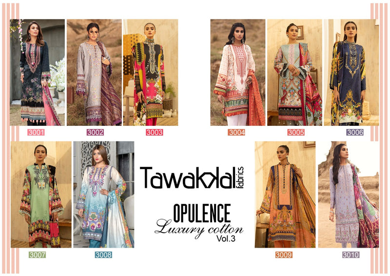 Tawakkal Fabrics Opulence Luxury Cotton Vol 3 Pure Cotton Pakistani Style Party Wear Salwar Suits