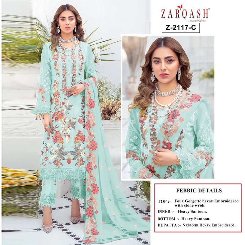 Zarqash Tazima Fox Georgette Heavy Embroidered Pakistani Style Party Wear Salwar Suits