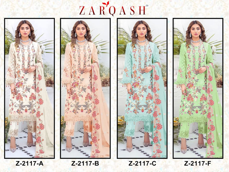 Zarqash Tazima Fox Georgette Heavy Embroidered Pakistani Style Party Wear Salwar Suits