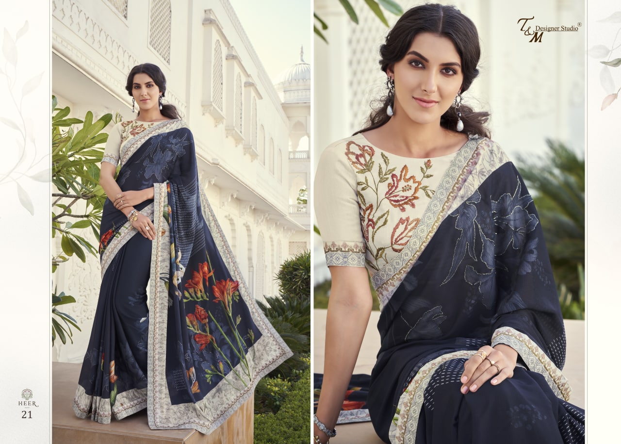 T And M Designer Launch By Meera Fancy Embroidery Work Exclusive Designer Casual Wear Saree