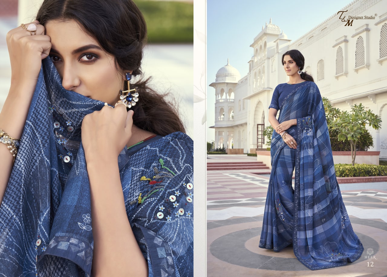 T And M Designer Launch By Meera Fancy Embroidery Work Exclusive Designer Casual Wear Saree