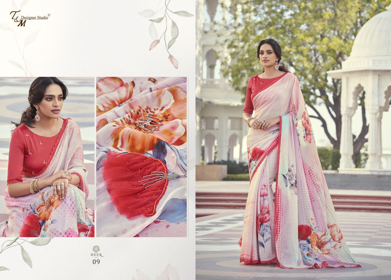 T And M Designer Launch By Meera Fancy Embroidery Work Exclusive Designer Casual Wear Saree