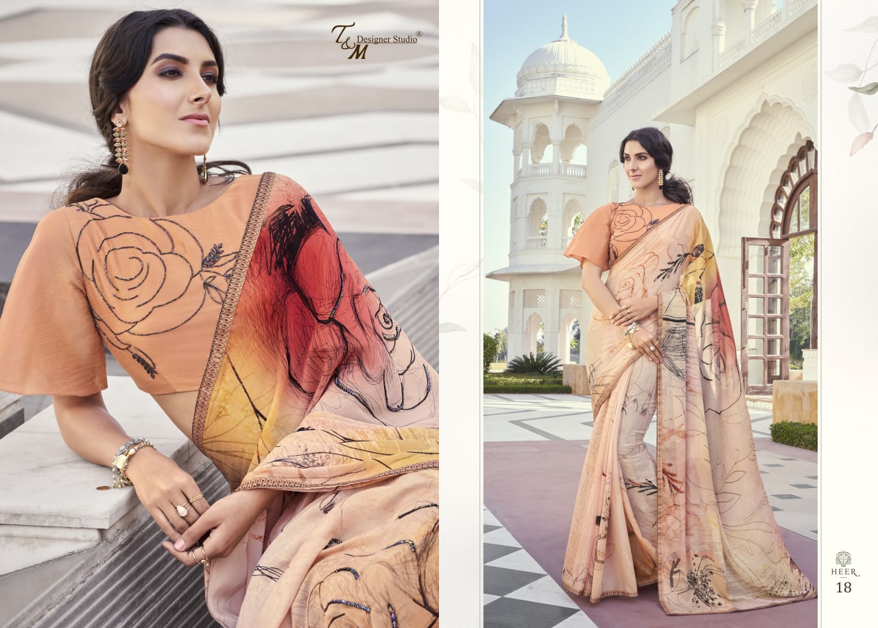 T And M Designer Launch By Meera Fancy Embroidery Work Exclusive Designer Casual Wear Saree