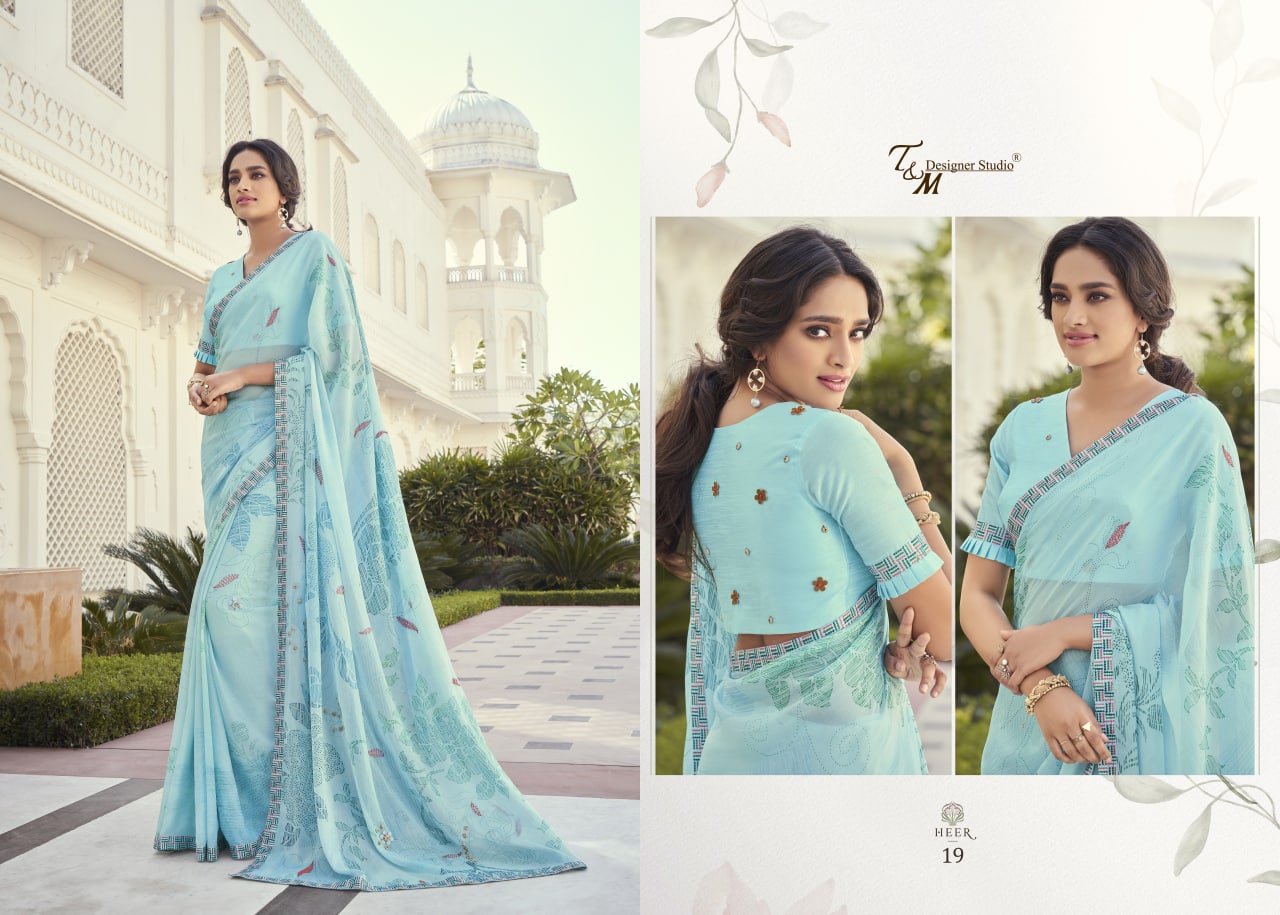 T And M Designer Launch By Meera Fancy Embroidery Work Exclusive Designer Casual Wear Saree