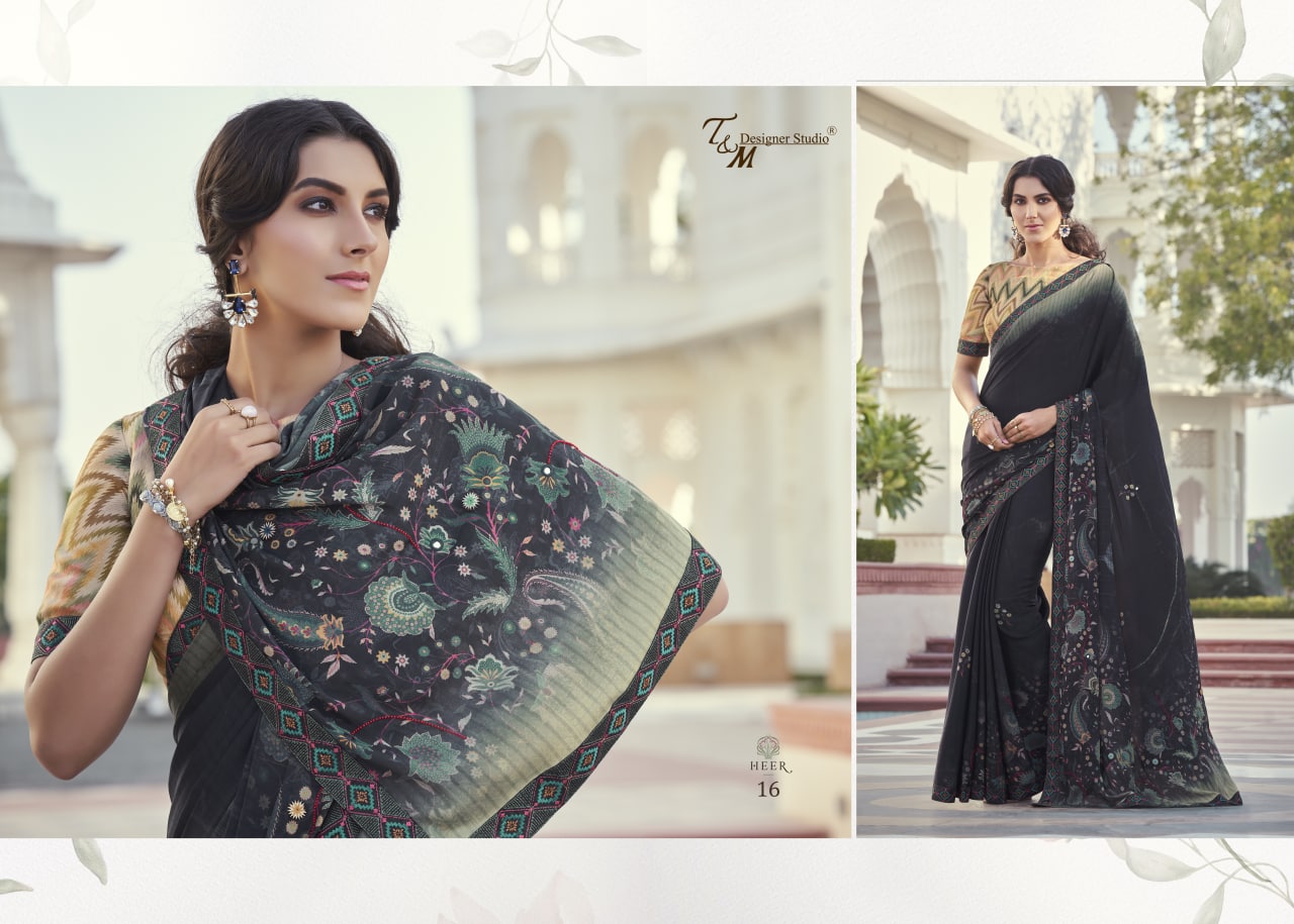 T And M Designer Launch By Meera Fancy Embroidery Work Exclusive Designer Casual Wear Saree