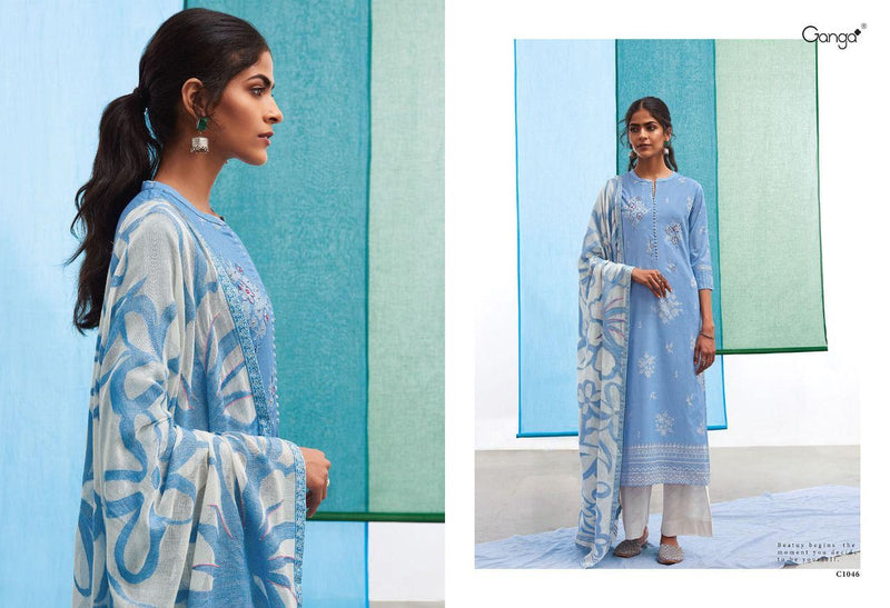 Ganga The Mood Cotton Printed With Embroidery Hand Work Party Wear Salwar Suits