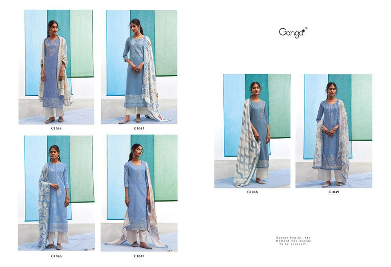 Ganga The Mood Cotton Printed With Embroidery Hand Work Party Wear Salwar Suits