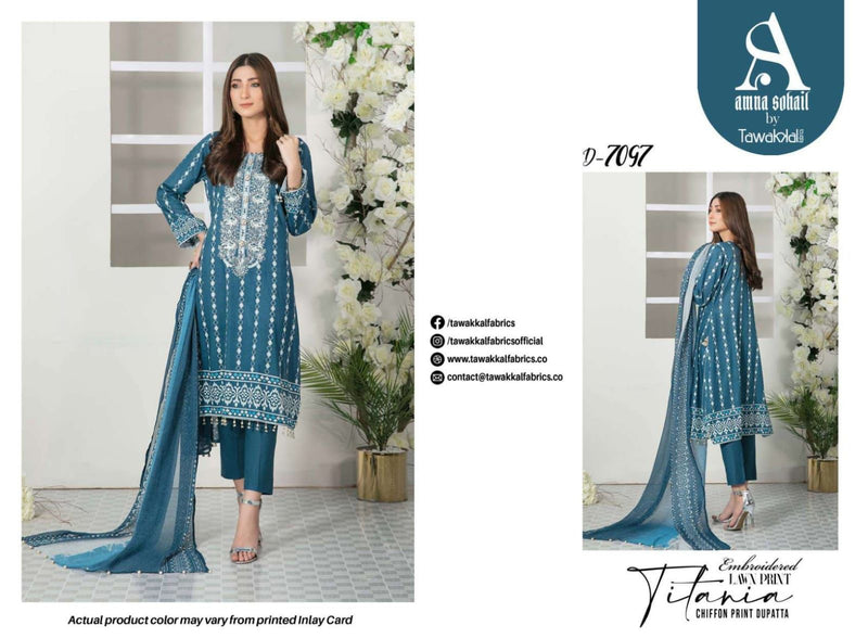 Tawakkal Fabrics Titania Lawn Cotton Embroidered Pakistani Style Festive Wear Salwar Suits