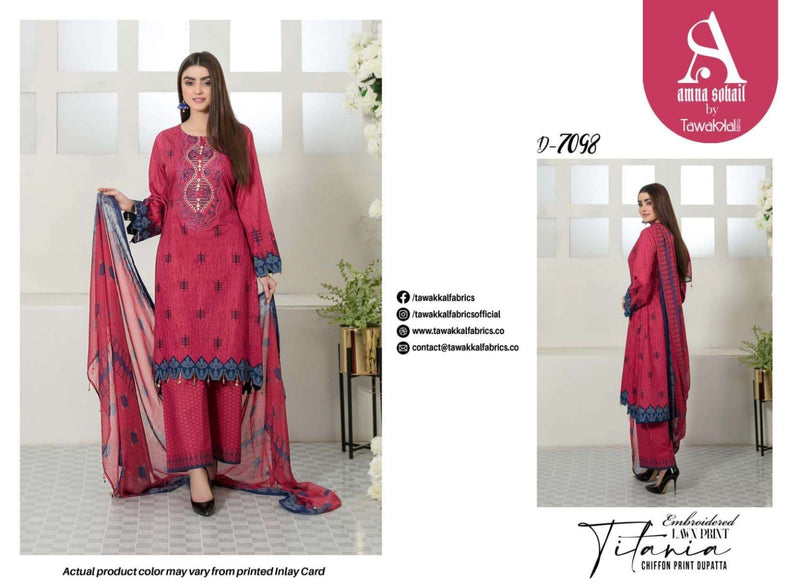 Tawakkal Fabrics Titania Lawn Cotton Embroidered Pakistani Style Festive Wear Salwar Suits