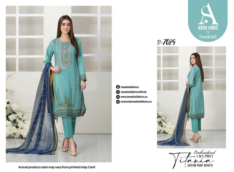 Tawakkal Fabrics Titania Lawn Cotton Embroidered Pakistani Style Festive Wear Salwar Suits