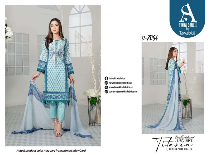 Tawakkal Fabrics Titania Lawn Cotton Embroidered Pakistani Style Festive Wear Salwar Suits