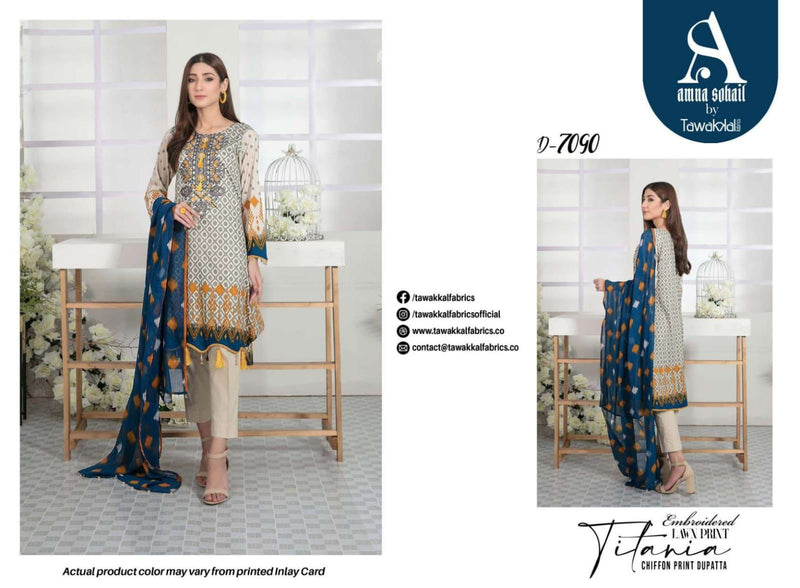 Tawakkal Fabrics Titania Lawn Cotton Embroidered Pakistani Style Festive Wear Salwar Suits