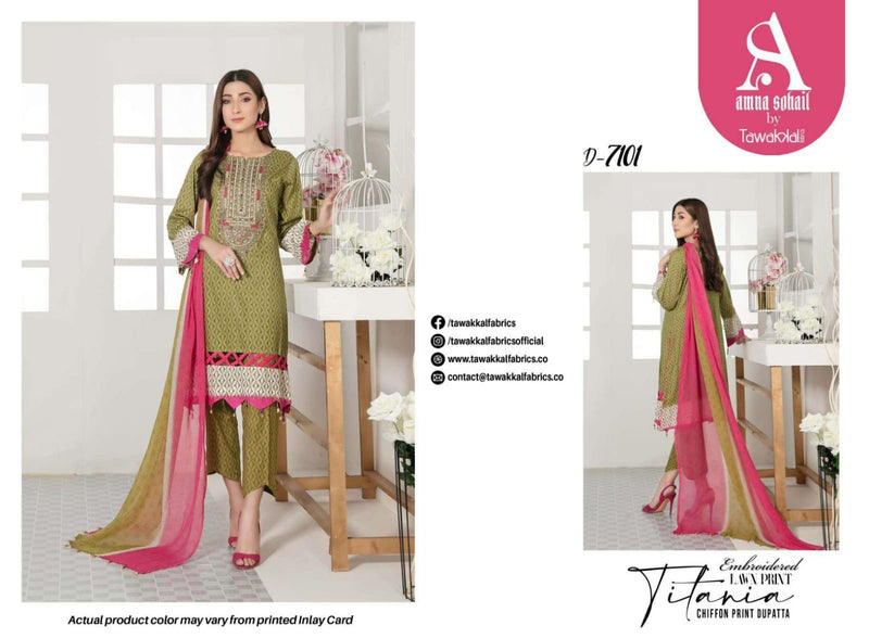 Tawakkal Fabrics Titania Lawn Cotton Embroidered Pakistani Style Festive Wear Salwar Suits