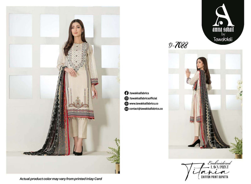 Tawakkal Fabrics Titania Lawn Cotton Embroidered Pakistani Style Festive Wear Salwar Suits