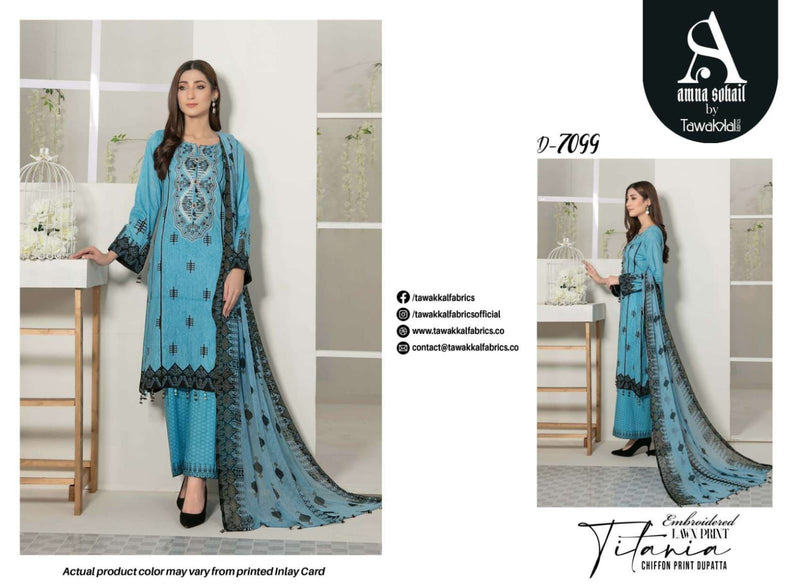 Tawakkal Fabrics Titania Lawn Cotton Embroidered Pakistani Style Festive Wear Salwar Suits