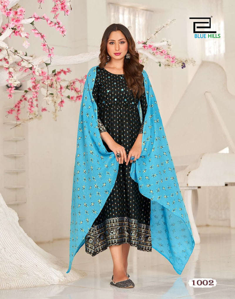 Blue Hills Traditional Vol 1 Rayon Fancy Designer Party Wear Kurtis With Dupatta