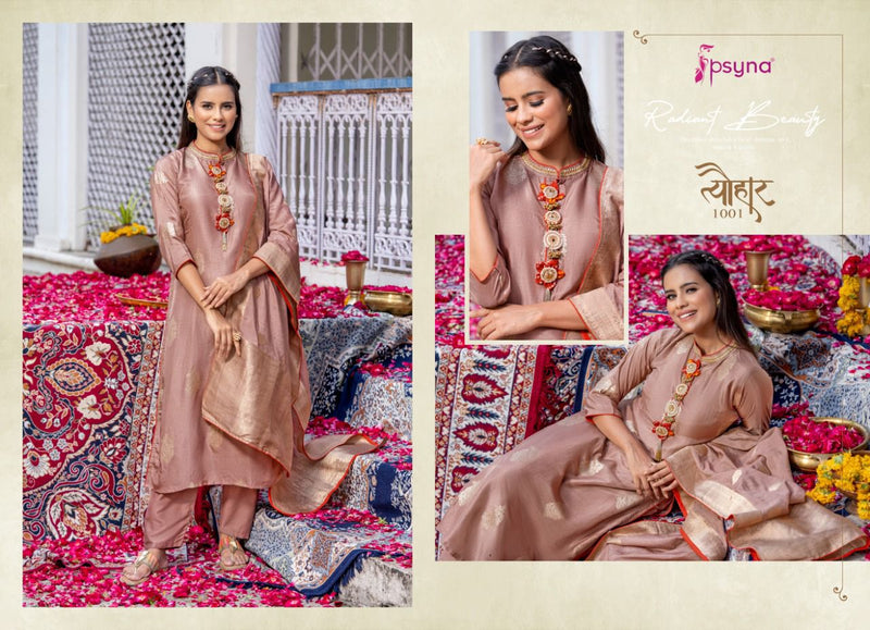 Psyna Tyohar Jacquard With Beautiful Hand Work Stylish Designer Party Wear Fancy Kurti