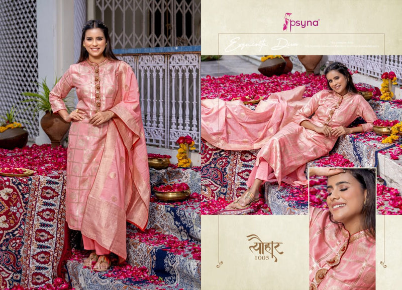 Psyna Tyohar Jacquard With Beautiful Hand Work Stylish Designer Party Wear Fancy Kurti