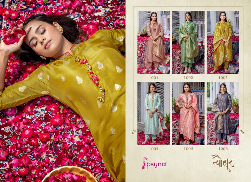 Psyna Tyohar Jacquard With Beautiful Hand Work Stylish Designer Party Wear Fancy Kurti