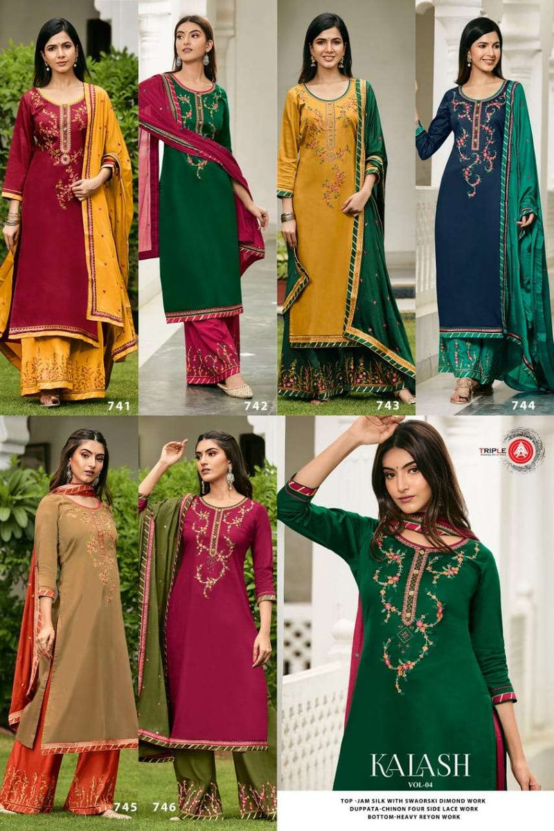 Triple Aaa Kalash Vol 6 Jam Silk Embroidered Work Salwar Kameez