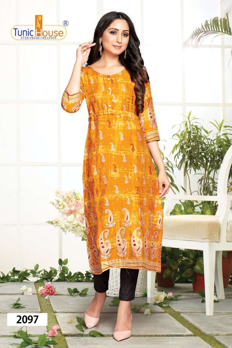Tunic House Presents By Pracheen Super Foil 2 Viscose Rayon With Fancy Printed Designer Kurtis