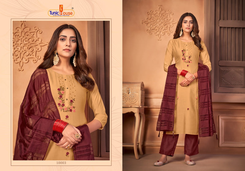 Tunic House Utsav Fancy Silk Stylish Party Wear Kurtis With Set Of Dupatta & Bottom