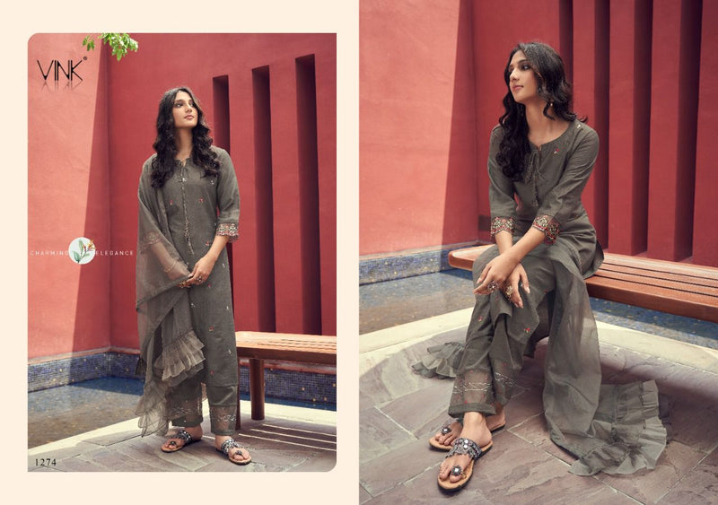 Vink Readymade Silk Kurta With Ruffles Dupatta $ Pants Party Wear