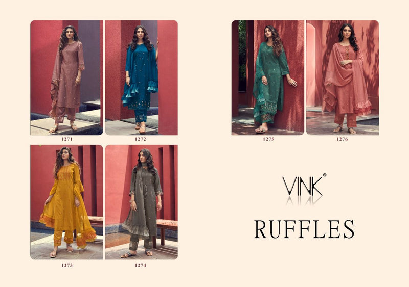 Vink Readymade Silk Kurta With Ruffles Dupatta $ Pants Party Wear