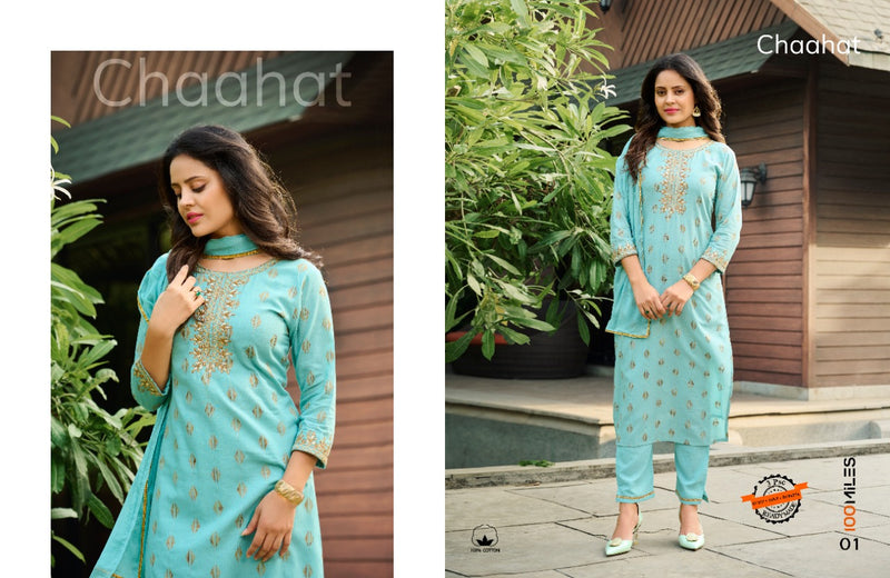 100 Miles Chaahat Pure Cotton With Embroidery Work Stylish Designer Daily Wear Kurti