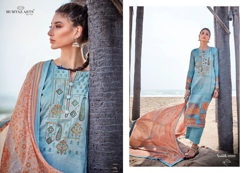 Mumtaz Arts Samah Pure Lawn cotton With Embroidery Work Stylish Designer Party Wear salwar Kameez