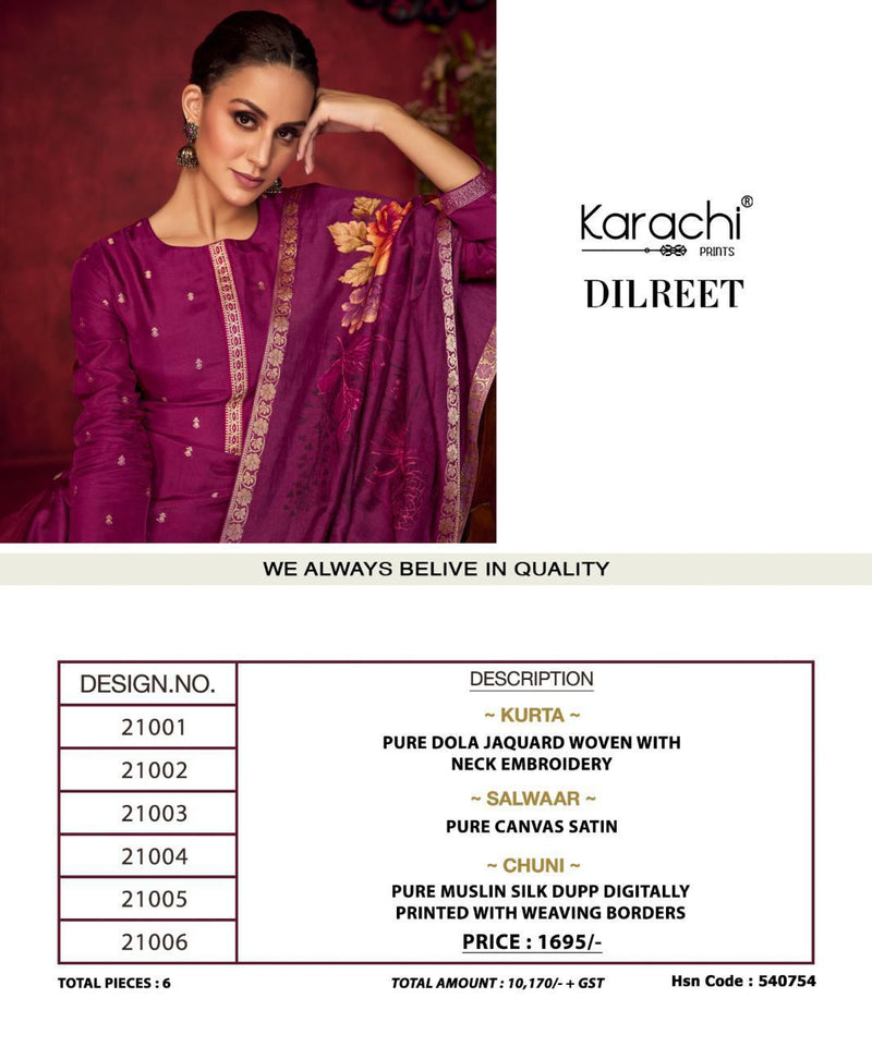 Karachi Kesar Dilreet Dola Jacouard With Embroidery Work Stylish Designer Casual Look Salwar Suit