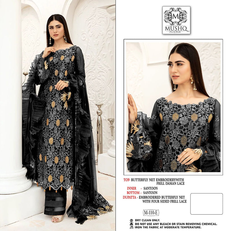 Mushq M-110 E  Butterfly Net Stylish Embroidery Work Designer Wear Salwar Kameez