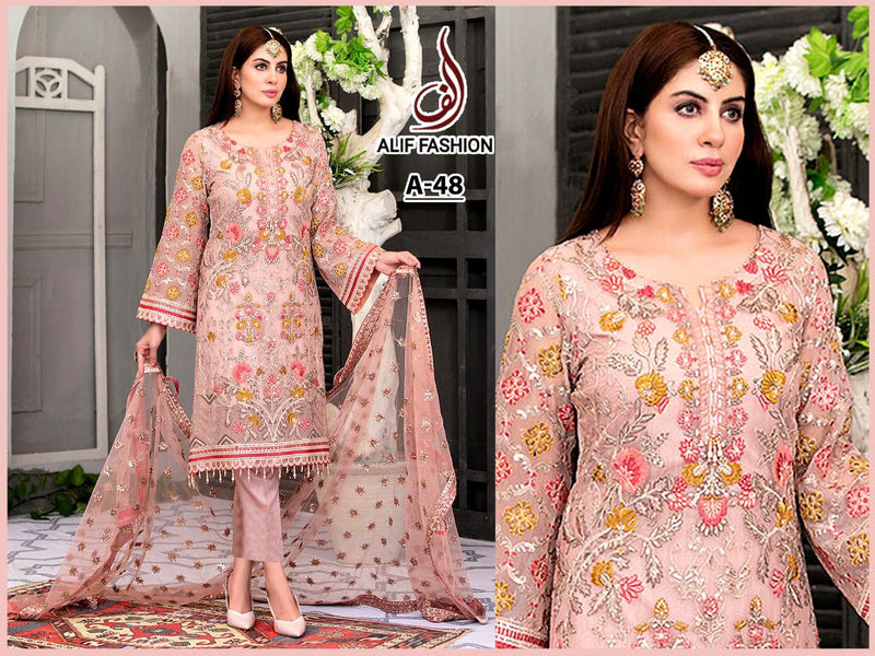 Alif Fashion Dno A 48 Faux Georgette Stylish Designer Party Wear Pakistani Style Salwar Kameez