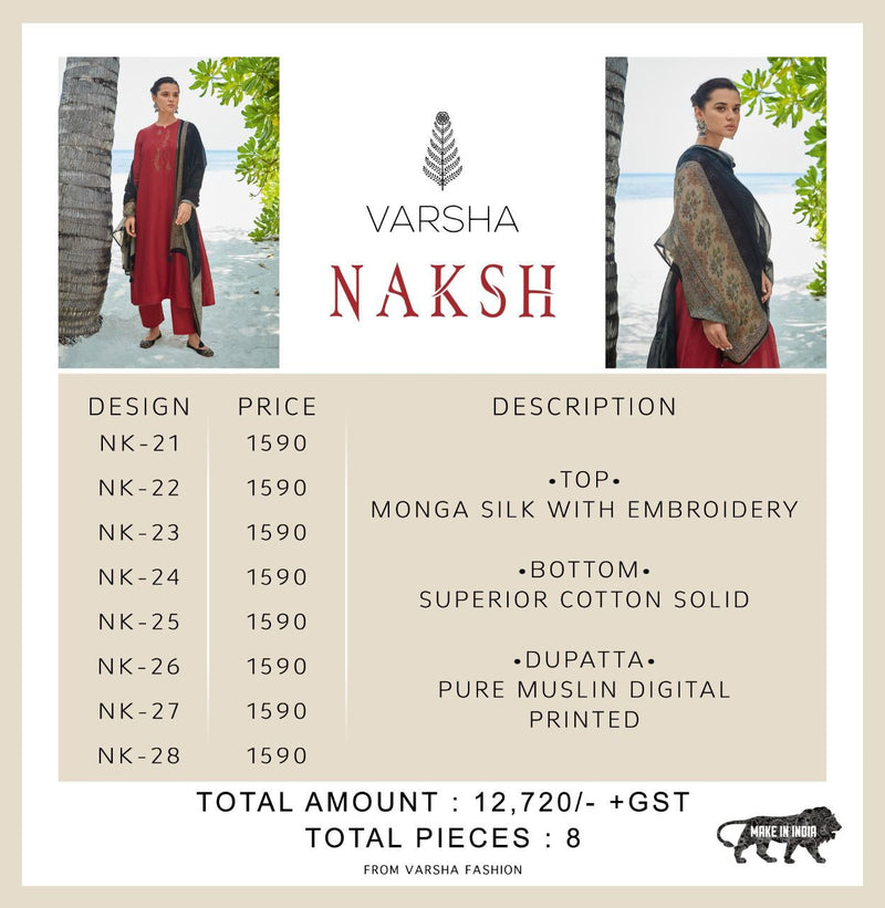 Varsha Naksh Monga Silk With Embroidered Designer Stylish Salwar Suit